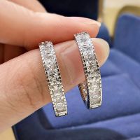 Luxury Small Circle Silver Needle Hoop Earrings for Women Single Row Full Cubic Zirconia Earrings Trendy Lady Party Jewelry Gift