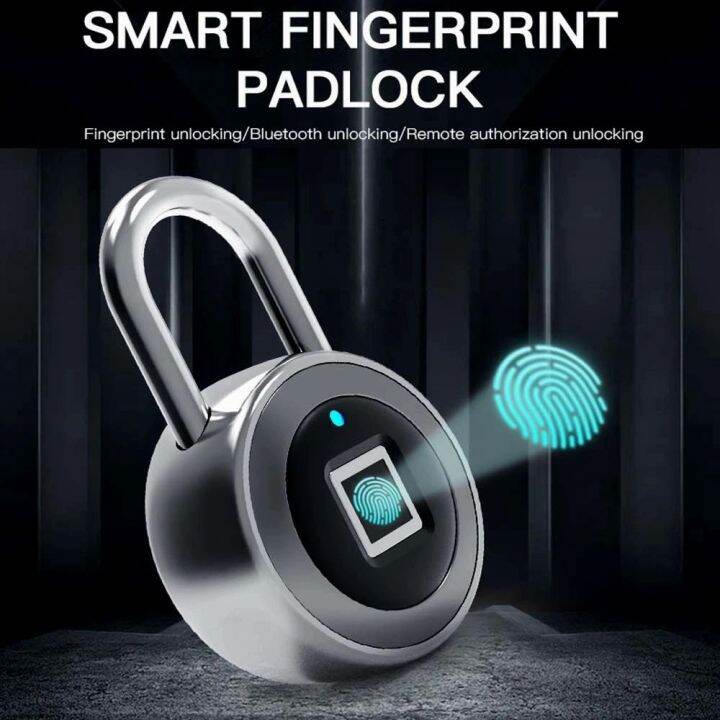 Leyeet Portable USB Charging Fingerprint Lock Smart Padlock Door Lock Quick Unlock Anti Theft Fingerprint Padlock Black