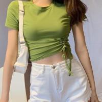 Factory Outlet Avocado Fruit Top Green Side Tie Short Sleeves -Sleeved Tights Tight -Fitting Navel Pumping Rope