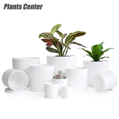 PlantsCenter พร้อมส่ง T040 กระถางต้นไม้สไตล์มินิมอลพร้อมถาดรองกระถางทรงถังกระถางพลาสติกลายหินแกรนิต ส่งจากไทยรวดเร็วทันใจค่ะ