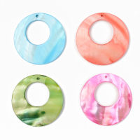 5pc Natural Freshwater Shell Pendants Flat Round Dyed Mixed Color 44~45x3~4mm Hole: 1.6mm