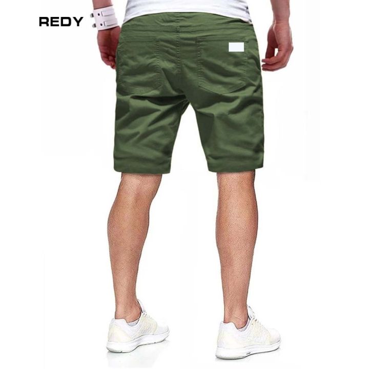 redy-กางเกงขาสั้นทำงานลำลองของผู้ชาย-กางเกงวอร์มขาสั้นมีเชือกอัดพลีทเอวขนาดกลางกางเกงคาร์โกฤดูร้อน