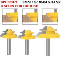 3pcs 8mm 6mm 1/4－Shank 45 องศากาวร่วมเราเตอร์ Bits Lock Miter Bit Set Woodworking Tenon Cutter สําหรับเครื่องมืองานไม้