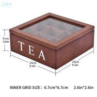 WaterWheel 9 Cells Wooden Storage Box With Visible Lid For Tea Bag Jewelry Coffee Retro Style 23*23*9CM