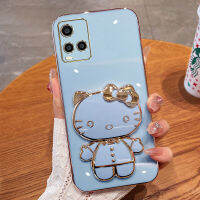 เคสสำหรับ VIVO โทรศัพท์ Y21S Y21T Y33T Y21 Y21A Y21D T1X หรูหรา Hello Kitty กระจกกันกระแทกฝาหลังนิ่ม