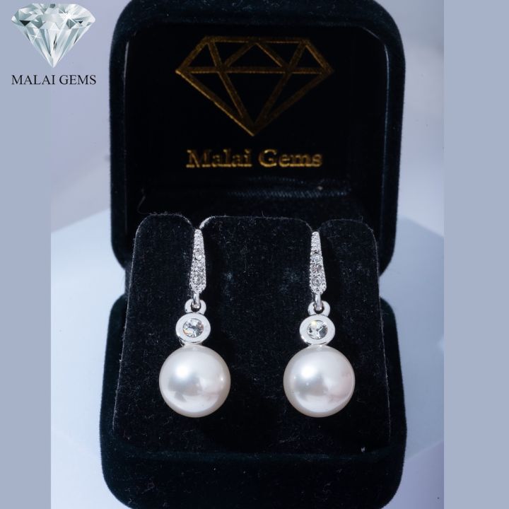 malai-gems-ต่างหูมุก-เงินแท้-silver-925-เพชรสวิส-cz-เคลือบทองคำขาว-รุ่น-11011803-แถมกล่อง-ต่างหูเพชร-ต่างหูเงินแท้