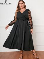 ZZOOI Flower Mesh Elegant Casual Womens Dresses Party Birthday Cocktail Evening Dresses Female Black Long Sleeve Fall Plus Size Dress