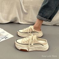 ☎▼ สไตล์เกาหลีครึ่งลากเพิ่มความสูงรองเท้าผ้าใบสำหรับนักเรียน Lazy SH3782