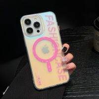 เคสกึ่งเลเซอร์โปร่งใสชุบสุดหรูสำหรับชาร์จไร้สาย Magsafe สำหรับ Iphone15Pro 14Pro สูงสุด13Pro 12Pro สูงสุดเคส11Pro Max เคสกันกระแทกซิลิโคนนิ่มชุบสีสวยสำหรับ iPhone 15 14 13 12 11 Pro Max ฝาครอบชาร์จไร้สาย