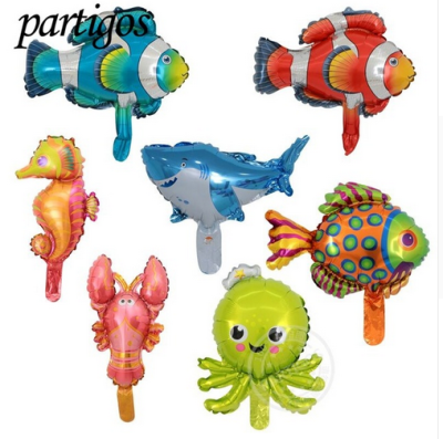 50pcslot Mini Sea Horse Shark Clown Fish Animal Balloon for children Birthday Party Decor Supplies foil Balloons Classic Toys