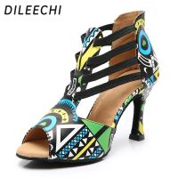 DILEECHI Women Shoes Latin Dance Shoes Party Dance Shoes Woman Ballroom Dancing Shoes Ladies Shoes Adjust Width Cuba Heels 9Cm