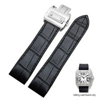 ✈▣☂ Genuine Leather Watchband for Cartier Santos 100 Watch Band Men Women Santos Glue Head Belt Folding Watch Strap 23mm