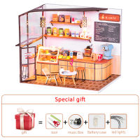 Diy Dollhouse Kit Miniature Building Cafe Wooden House With Light 3D Model Room Box Birthday Gift Kids Toys Doll House Furniture