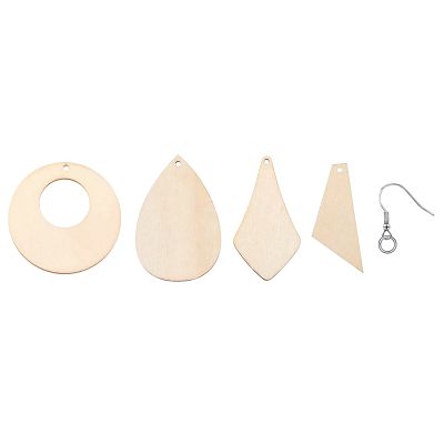 120 Pieces Wood Earring Pendant Unfinished Wooden Blanks with 120 Earring Hooks for Earrings Jewelry DIY Craft Making