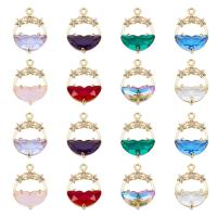 1Box 16Pcs 8 Colors Faceted Transparent Glass Pendants with Brass Crystal Rhinestone Findings Flat Round with Star Light Gold Mixed Color 21x15x5mm Hole: 1.4mm 2pcs/color