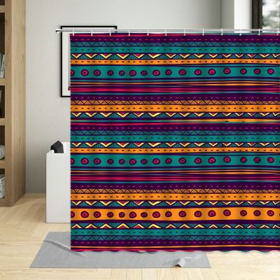 Indian Bohemian Shower Curtain Ethnic Style Exotic Bathroom Home Decor Geometric Pattern Curtains Wall Cloth Polyester With Hook