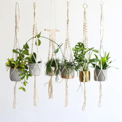 ○ Vintage Macrame Hanging Baskets Cotton Handmade Flowerpot Net Plant Hanger Holder Basket Garden Home Planter Wall Decor