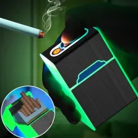 2023 New 2 In 1 Luminous Cigarette Case 20pcs USB Rechargeable Cigarette Lighter Windproof and Dropproof Cigarette Case Gift