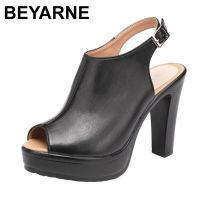 BEYARNE Summer 2021 New Women Sandals Fashion Fish Mouth Platform High Heels Sandals Buckle Strap Sandals Women Leisure Elegant