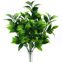 hotx【DT】 7 green artificial plants for garden bushes fake grass eucalyptus orange leaves faux plant home shop decoration