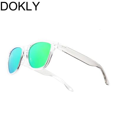 DOKLY Unisex Clear Frame Green Lens Sunglasses Mirror Oculos Sun Glasses Gafas De Sol Fashion Sunglasses Women Eyewear