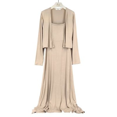 Dress Set New Slim Sexy Skinny Cardigan T Shirt Tops Tees Sweater + Tank Camisole Maxi Long Dress Two-piece Suit Female 2021 R51
