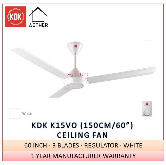 KDK K15V0 3 Blade Regulator CEILING FAN 60" SINGLE/DOUBLE WHITE colour