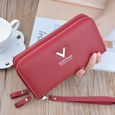 Double zipper hand wallet 2022 new womens wallet long fashion large-capacity double-decker wallet mobile phone bag