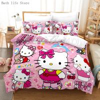 Cartoon Cat Bedding Set Pink Cats Kawaii Duvet Cover For Girl Kids Single Size And Pillowcase Decor Home Bedclothes Custom