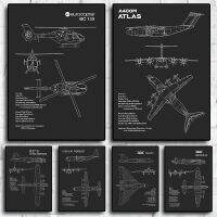 Dark Aircraft Aviation พิมพ์เขียววาดภาพสุนทรียศาสตร์-ภาพวาดผ้าใบพิมพ์โปสเตอร์ของขวัญ-Wall Art Home Decor-เหมาะสำหรับห้องนั่งเล่น