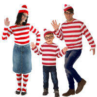 วอรี่ฉลาด Wheres Wally ตัวการ์ตูนอังกฤษ cosplay เสื้อผ้า ชุดแม่ลูกฮาโลวีน