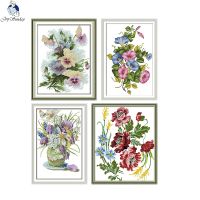 【CC】 Flowers Canvas DMC Counted 11CT 14CT Chinese Kits Printed Embroidery Decoration Send