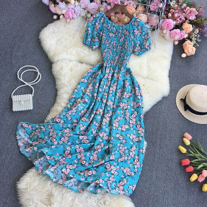 yuoomuoo-women-dress-fashion-summer-sweet-floral-print-long-dress-chic-ruched-elastic-chest-sundress-korean-party-beach-vestidos