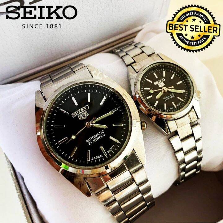 Seiko 5 Automatic 21 Jewels Black Dial Silver Stainless Steel Watch For Couple Lazada Ph