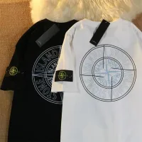 [IN STOCK] Stone Lsland Sleeves Embroidered Emblem Large Compass Round Neck Casual Loose Inset T-shirt for Men and Women