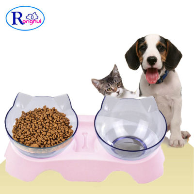 ชามอาหารแมว Ronghui สีฟ้า ชมพู ถ้วยข้าวแมว ชามให้อาหารและน้ำ ขนาด 30x6.5 cm. ฐานวางชาม กว้าง 14 ซม. Pet Bowl Ronghui Pet House