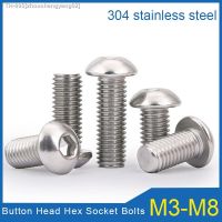 ◐♟ 10/50pcs M3 M4 M5 M6 M8 304 Stainless Steel Hexagon Hex Socket Button Head Screw Bolts Pan Head Round Head Mechanical Screw