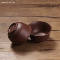 4 Pcs/lot Handmade Purple Clay Teacup Hand-carved Single Cup Tea Bowl Master Cup Chinese Teaware Drink Tea Set Accessories