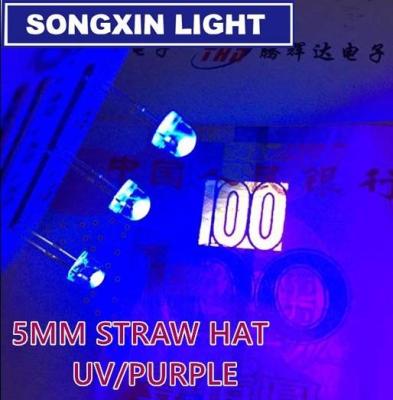 100pcs 5mm Light UV Purple Straw Hat Wide Angle Ultraviolet 395nm - 400nm Transparent 5 mm Light-Emitting Diode LED Lamp Electrical Circuitry Parts
