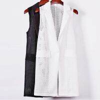 【HOT】♛ white black long vest coat Europen style waistcoat sleeveless jacket back split outwear casual top Roupa Female