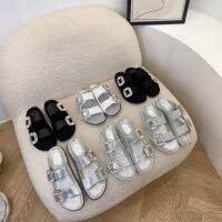 2023 summer roger- vivierˉwear all-match flat seaside beach shoes rhinestone square buckle rv fairy style fashion super hot sandals and slippers