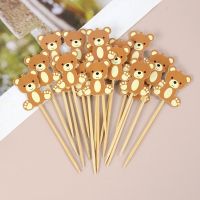 20pcs Cute Bear Disposable Bamboo Fruit Food Picks Skewers Cocktail Toothpicks Dessert Cake Salad Sticks Birthday Party Supplies