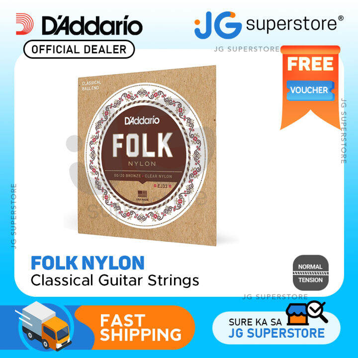 D'Addario Folk Nylon 80/20 Bronze / Clear Nylon Classical Guitar