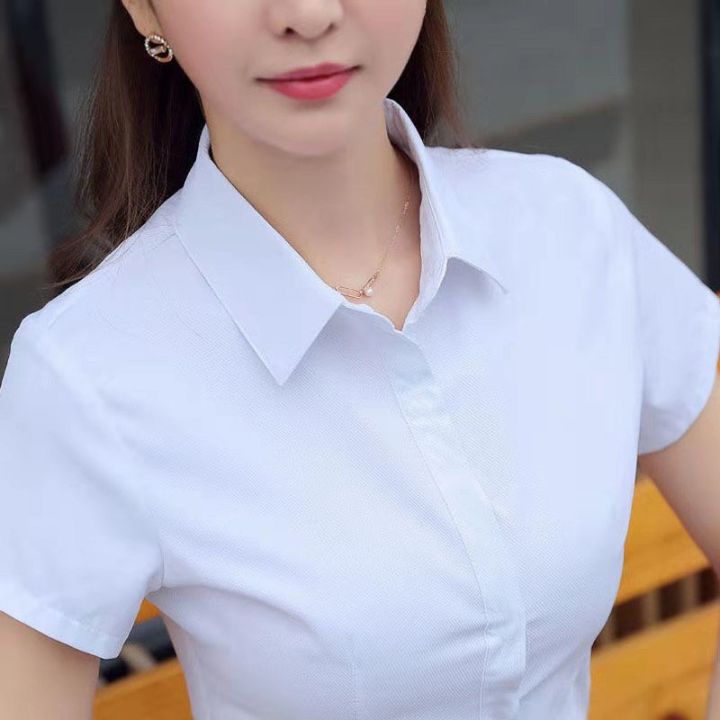 2023-summer-v-neck-shirt-blue-women-cultivate-ones-morality-to-work-big-yards-overalls-tooling-lady-white-shirts-with-short-sleeves