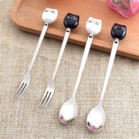 Flatware Kitchen Tool Ice Cream Cartoon Spoon Stainless Steel Coffee Spoon Cat Ceramic Spoon Serving Utensils