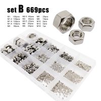 445/669pcs M1 M1.2 M1.4 M1.6 M2 M2.5 M3 M3.5 M4 M5 M6 M8 M10M12M16 304 Stainless Steel DIN934 Hex Hexagon Nut Set Assortment Kit Nails Screws Fastener