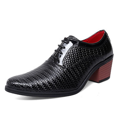 รองเท้าชุดเดรสส้นสูงสำหรับผู้ชายรองเท้าหนังปาร์ตี้ธุรกิจรองเท้าออกซ์ฟอร์ดงานแต่งงานแบบผูกเชือกสูง