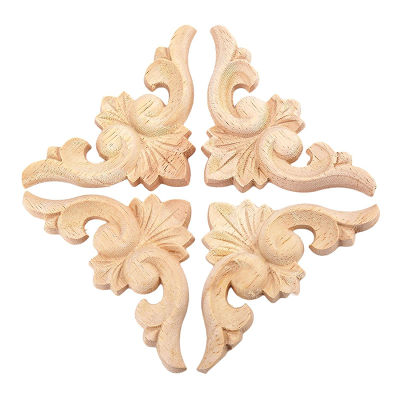 4pcs 6*6cm European Style Wood Carved Corner Onlay Applique Furniture Unpainted Door Decor