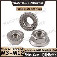 3Pcs 30Pcs DIN6923 M3 M4 M5 M6 M8 M10 M12 SUS316 Stainless Steel Hexagon Nuts with Flange Metric Coarse Thread