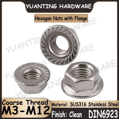 3Pcs 30Pcs DIN6923 M3 M4 M5 M6 M8 M10 M12 SUS316 Stainless Steel Hexagon Nuts with Flange Metric Coarse Thread